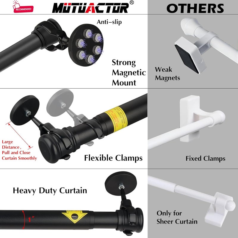 MUTUACTOR 1PCS Magnetic Curtain Rods for Metal Doors,Strong Magnetic Mount Door Curtains Rods for 13" to 26”,Adjustable Window Curtain Rod Versatile Y-Clamp Magnets Holders for Kitchen Garage Room - Image 3